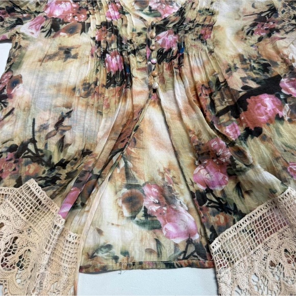 Floral Boho Lace Trim Blouse Top Women’s Medium Fairy Cottage Romantic Summer - Picture 3 of 8